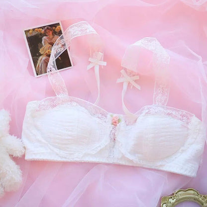 Sweet White French Bra + Panty Set Lace Underwear Lingerie Summer Aesthetic Casual E-Girl Kawaii Korean Japanese Harajuku