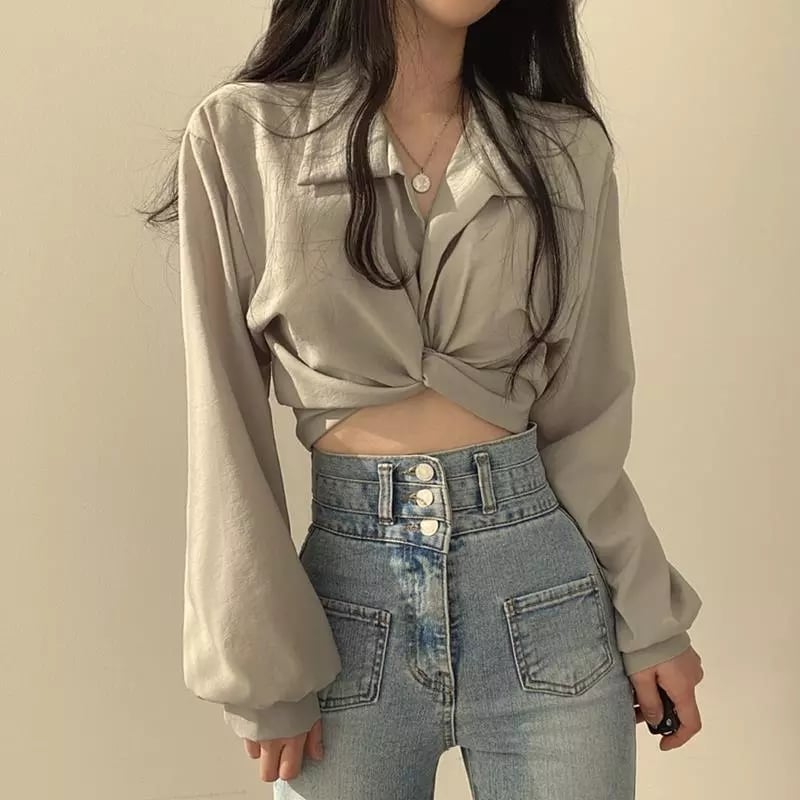 White Chic Cropped Long Sleeve Shirt