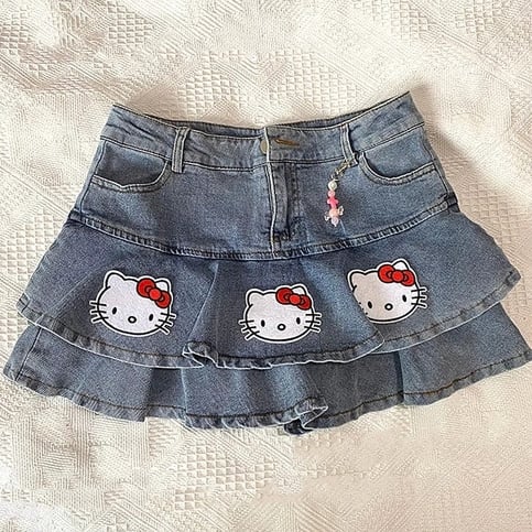 Cat Print Double A-Line Mini Skirt