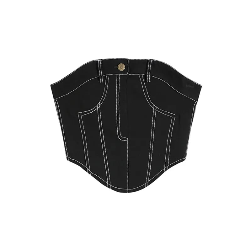 2PCS Black Denim Corset + Straight Flare Jeans