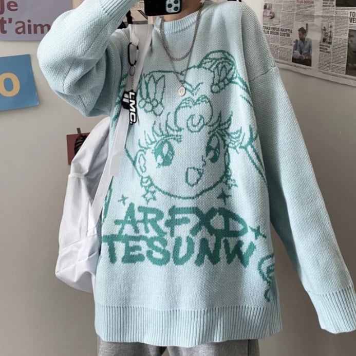 Cute Japanese Anime Girl Knit Long Sleeve Pullover