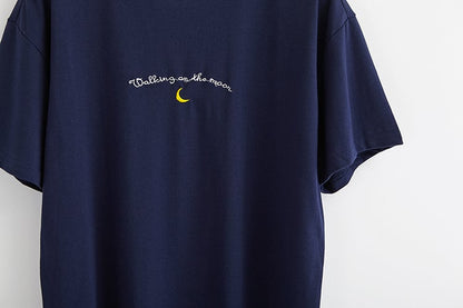 Cute Cresent Moon Sky Print Embroidery Shirt T-shirt Tee Top Kawaii Korean Japanese Harajuku Chinese Retro Streetwear Aesthetic Fashion