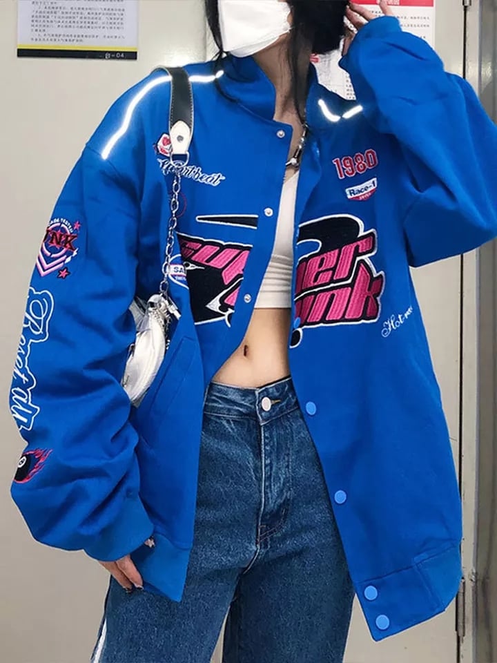 Racing Color Block Bomber Zipper Varsity Jacket