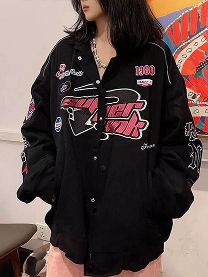 Racing Color Block Bomber Zipper Varsity Jacket