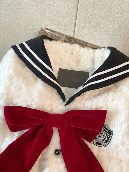 Japanese Sailor Fluffy Bow Knot Jacket