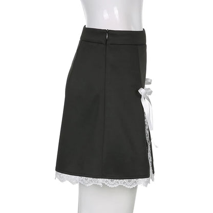 Cute Black Maid Lace Trim Mini Skirt 90s Party Summer Aesthetic Casual E-Girl Kawaii Korean Japanese Harajuku