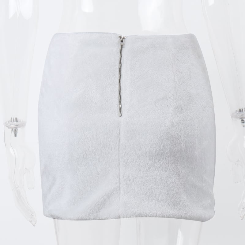 White Fluffy Metal Pendant Mini Skirt