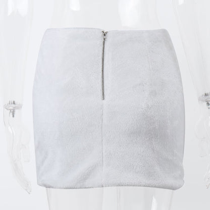 White Fluffy Metal Pendant Mini Skirt