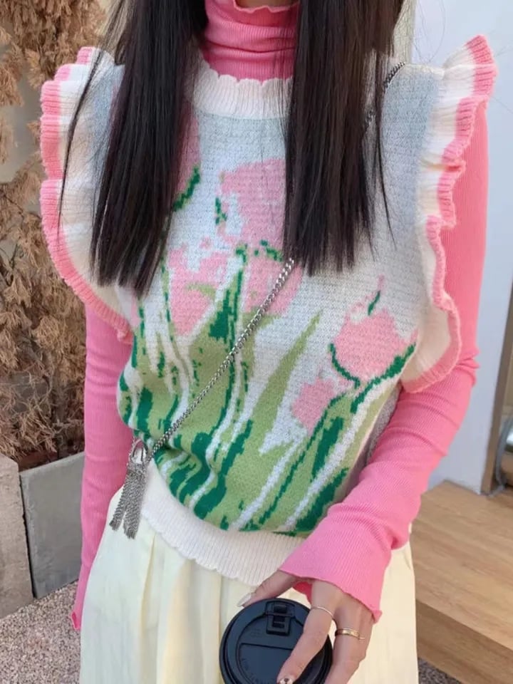 Pink Tulip Ruffle Sweater Vest