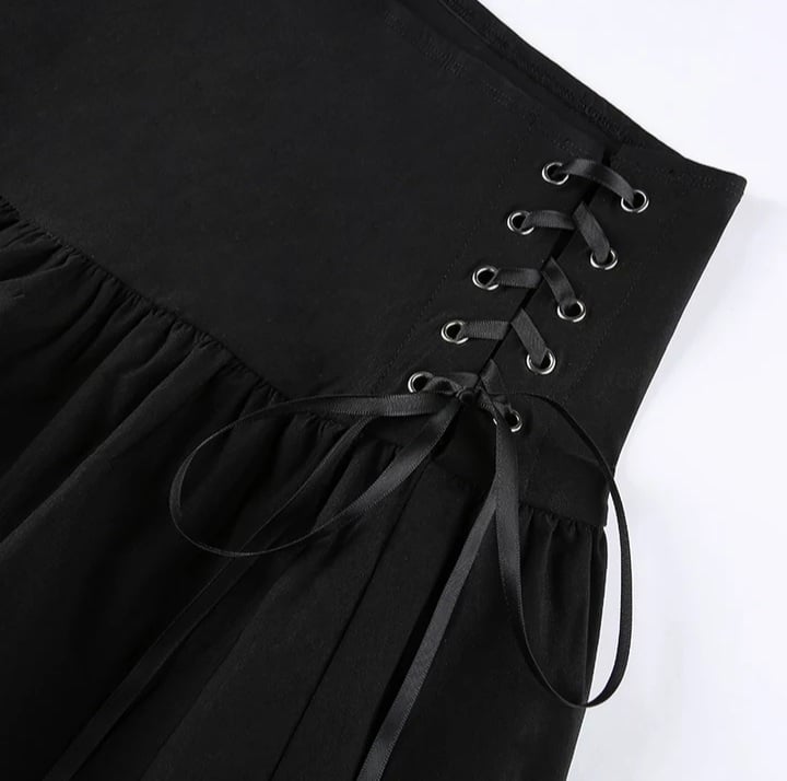 Cute 90s Lace Up Ruffles High Waist Mini Skirt Goth Punk Summer Aesthetic Casual E-Girl Kawaii Korean Japanese Harajuku