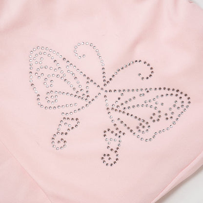 Pink Butterfly Rhinestone Fold Low Rise Flare Pants