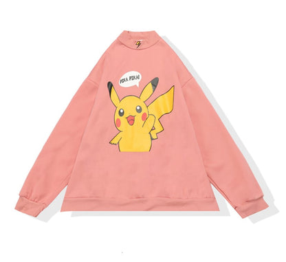 Cute Pikachu Cartoon Oversized Sweater Turtleneck Long Sleeve Shirt Pullover Hoodie Sweatshirt E-Girl Kawaii Korean Japanese Harajuku Retro Streetwear