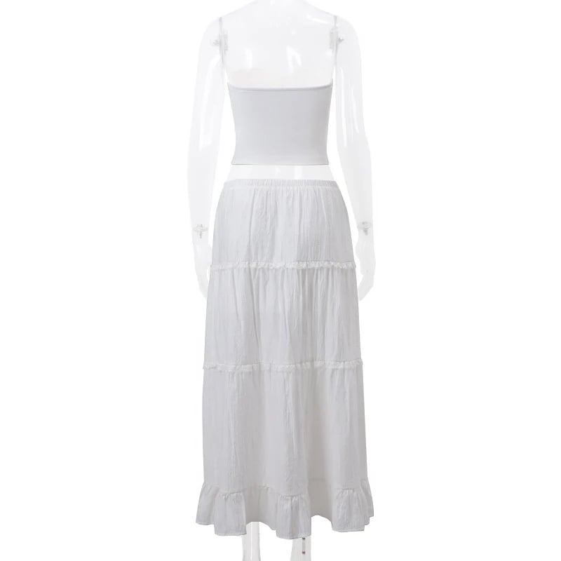2PCS Strapless Tank Top + Pleated Long Skirt