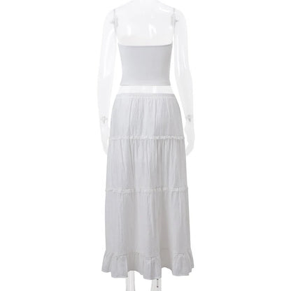 2PCS Strapless Tank Top + Pleated Long Skirt