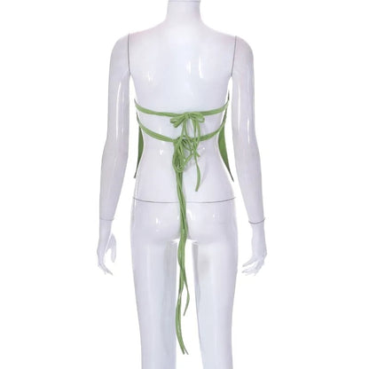 Green Strapless Bandage Backless Top