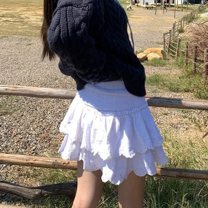 White Double Layer Mini Skirt