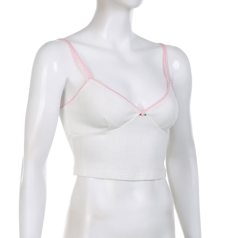 White Lace Pink Trim Flower Corset