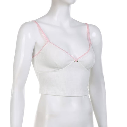 White Lace Pink Trim Flower Corset