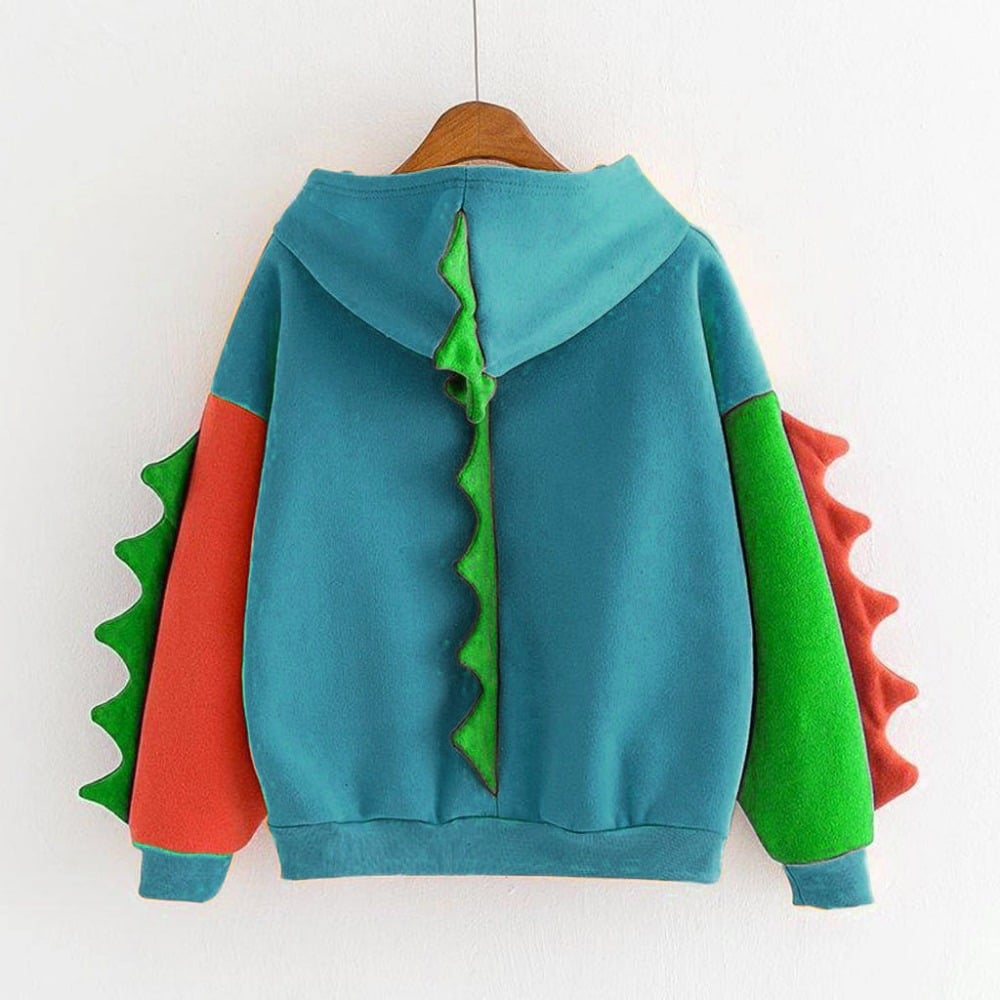 Dinosaur Colourful Cartoon Casual Loose Oversized Hoodie Sweater Sweatshirt Long Sleeve Pullover E-Girl Kawaii Korean Japanese Harajuku Streetwear
