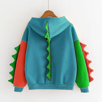 Dinosaur Colourful Cartoon Casual Loose Oversized Hoodie Sweater Sweatshirt Long Sleeve Pullover E-Girl Kawaii Korean Japanese Harajuku Streetwear