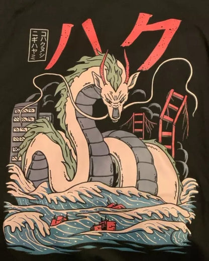 Cute Black Dragon Anime Cartoon Print Oversize Loose Short Sleeve T-shirt Aesthetic Casual Summer E-Girl Kawaii Korean Japanese Harajuku Street