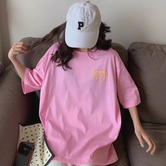 Pastel Retro 90s Vintage Cartoon Print Three Quarter Short Sleeve Tee Shirt T-shirt Top Causal E-Girl Kawaii Korean Japanese Harajuku Streetwear