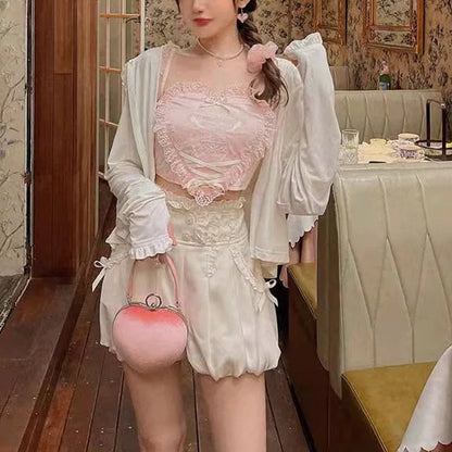 Cute Pink Lace Heart Frill Bustier Tank Crop Top Corset Summer Aesthetic Casual E-Girl Kawaii Korean Japanese Harajuku