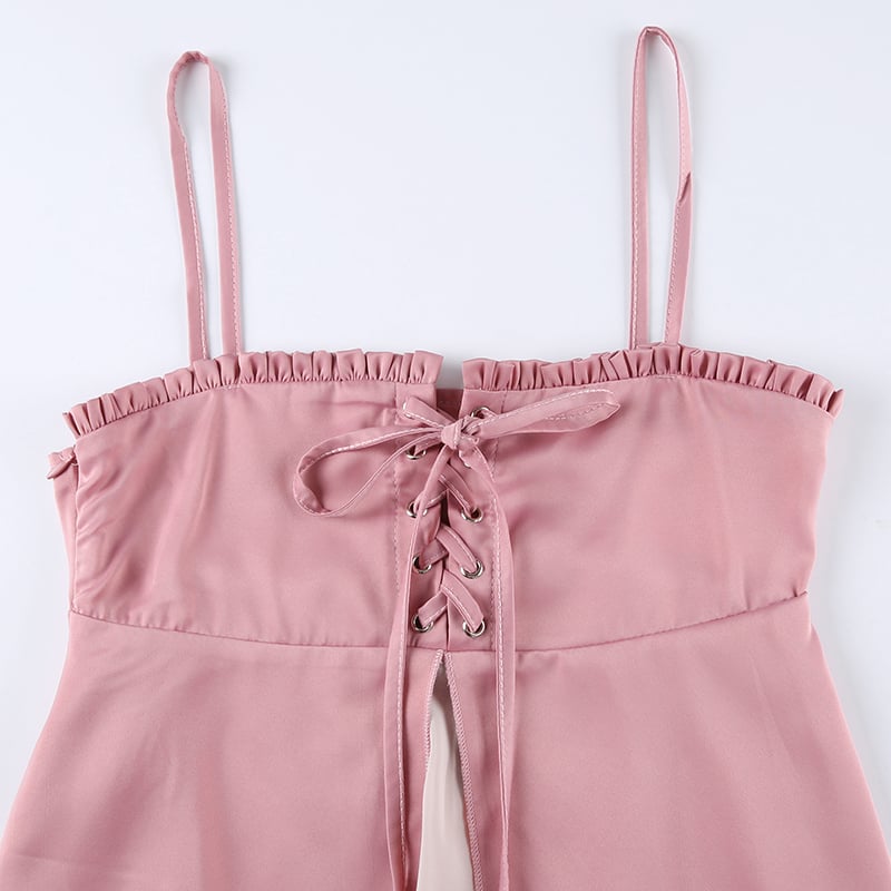 Pink Ruffle 2 Layer Satin Tank Top