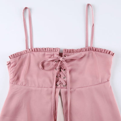 Pink Ruffle 2 Layer Satin Tank Top