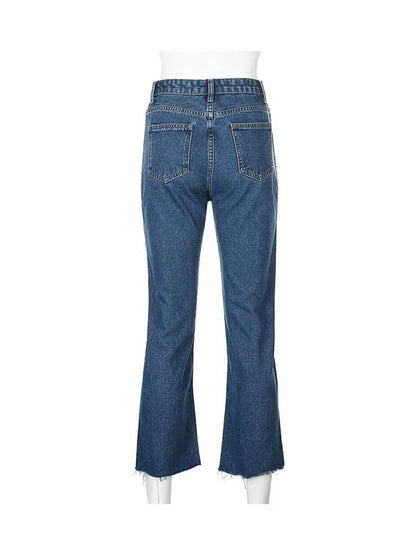 Butterfly Embroidery High Waist Denim Jeans