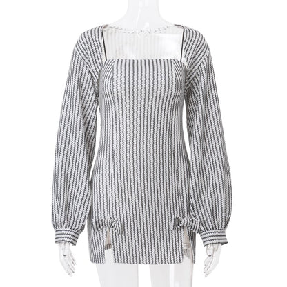 2PCS Vertical Stripe Slip Dress + Jacket