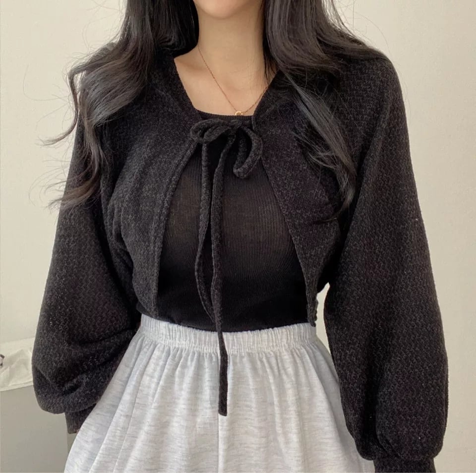 White Thin Lantern Long Sleeve Cardigan