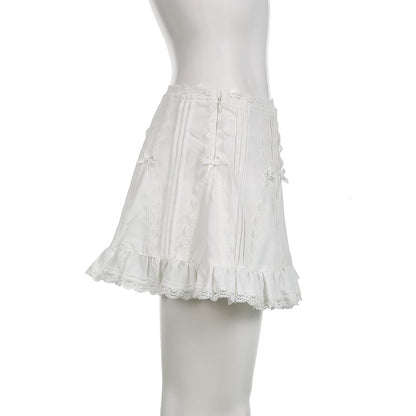 White Fairy Bow Ruffle A-Line Skirt