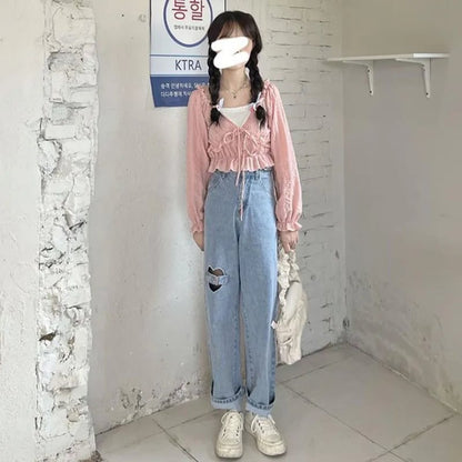 Heart Cut Out Buckle Light Blue Jeans