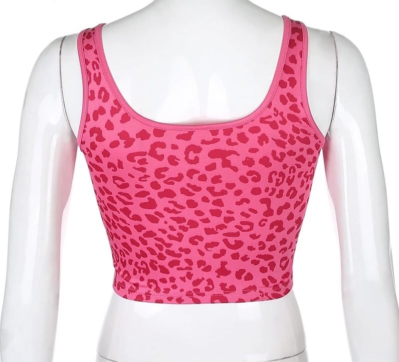 Cute Leopard Print 90s Goth Tank Crop Top Camisole Shirt Tee T-shirt E-Girl Kawaii Korean Japanese Harajuku Chinese Retro Streetwear Aesthetic