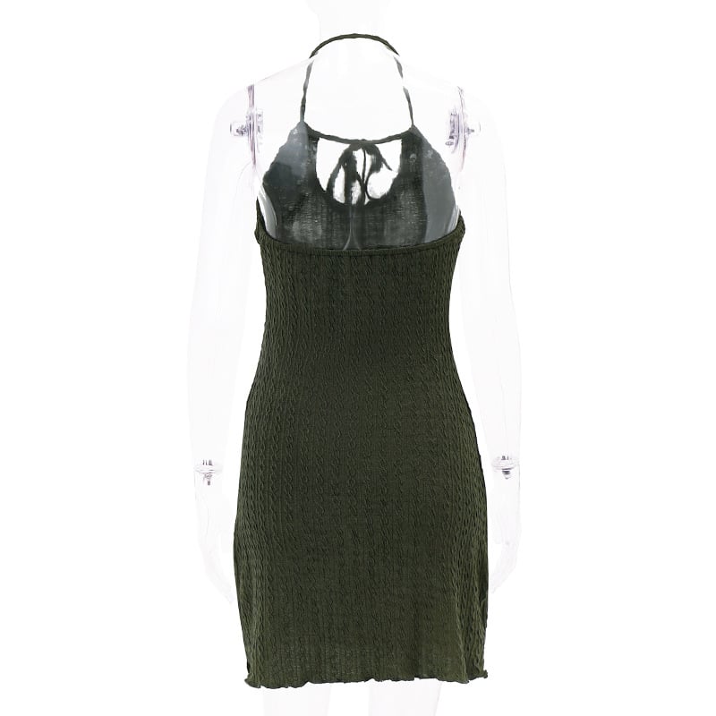 Green Knit Halter Mini Dress