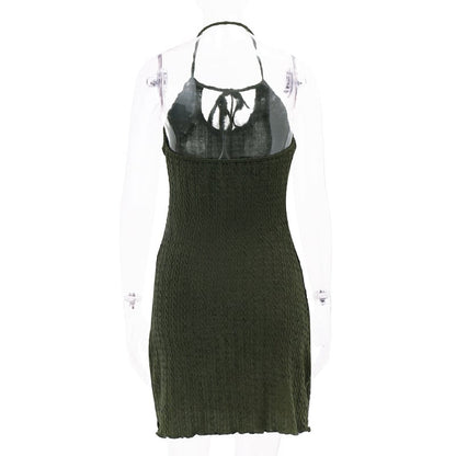 Green Knit Halter Mini Dress