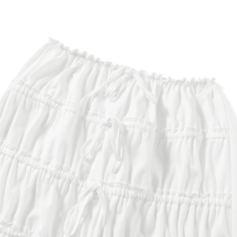 2PCS White Ruffle Camisole + High Waist Long Skirt