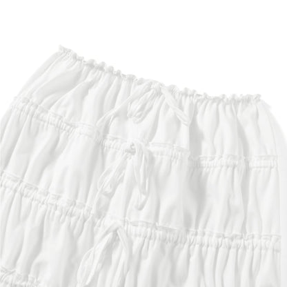 2PCS White Ruffle Camisole + High Waist Long Skirt