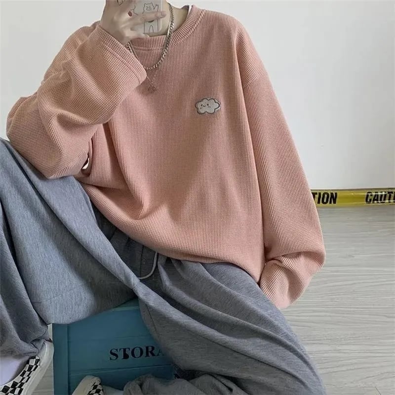 Girl Embroidery Waffle Sweater