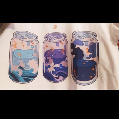 Cute Moon Water Soda Drink Can Print Oversized Short Sleeve Shirt Aesthetic Casual E-Girl Kawaii Korean Japanese Harajuku