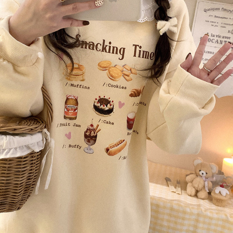 Snack Print Loose Fleece Pullover