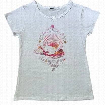 Fairy Shell Print Lace Trim Baby Tee