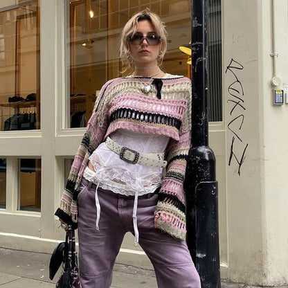 Black & Pink Stripe Knit Smock