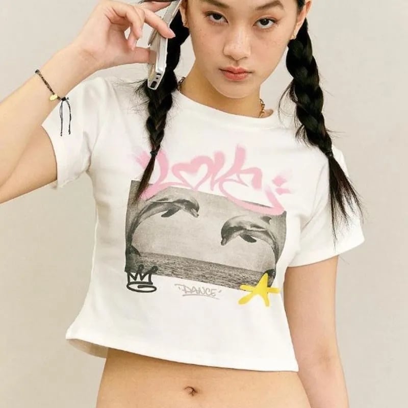 Dolphin Print Crop Top