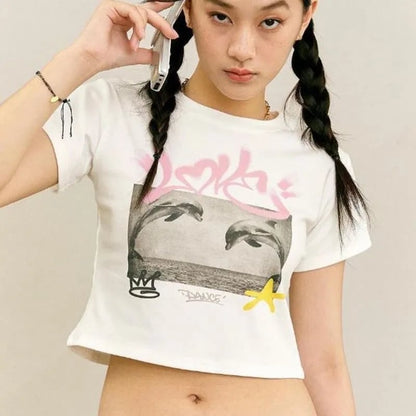 Dolphin Print Crop Top