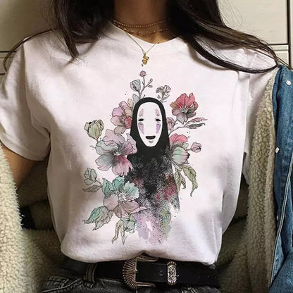 Japanese Anime Cartoon Print Loose Casual Short Sleeve Shirt T-shirt