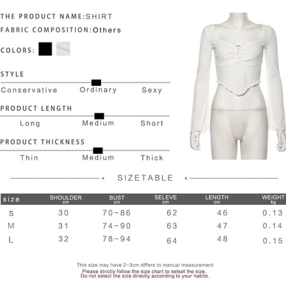 Cute Sexy Transparent See Through Crop Top Long Sleeve Shirt Tee T-shirt E-Girl Kawaii Korean Japanese Harajuku Chinese Retro Streetwear Aesthetic