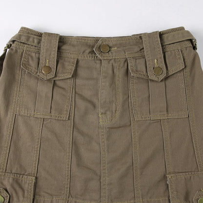 Brown Cargo Pocket Mini Skirt