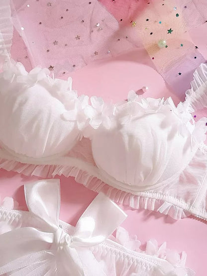 White Lace Petal Japanese Bra + Panties Lingerie